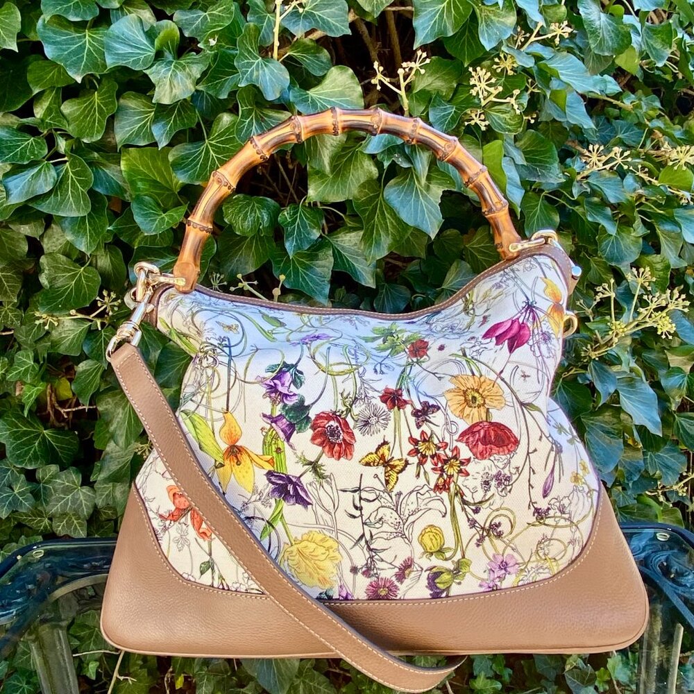 Gucci Diana Floral Canvas Bamboo Shoulder Bag